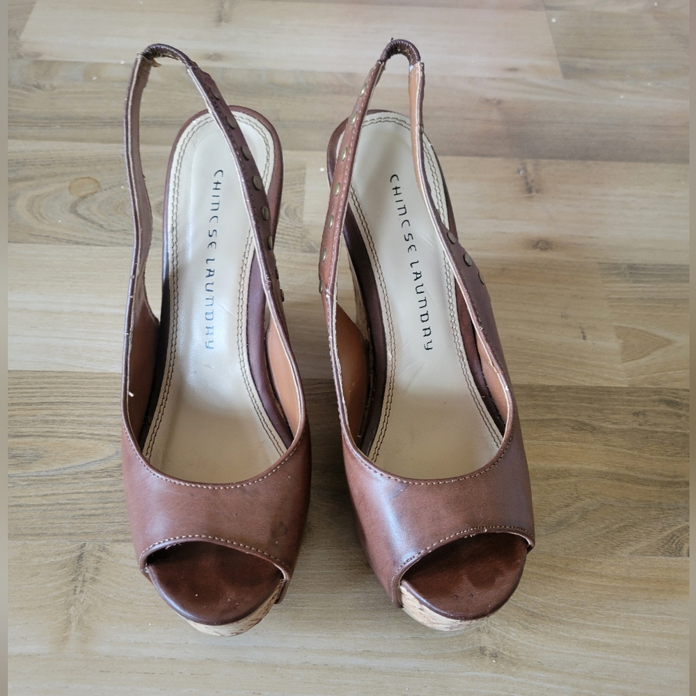 Chinese Laundry Tan Women's Wedge Slingbacks
